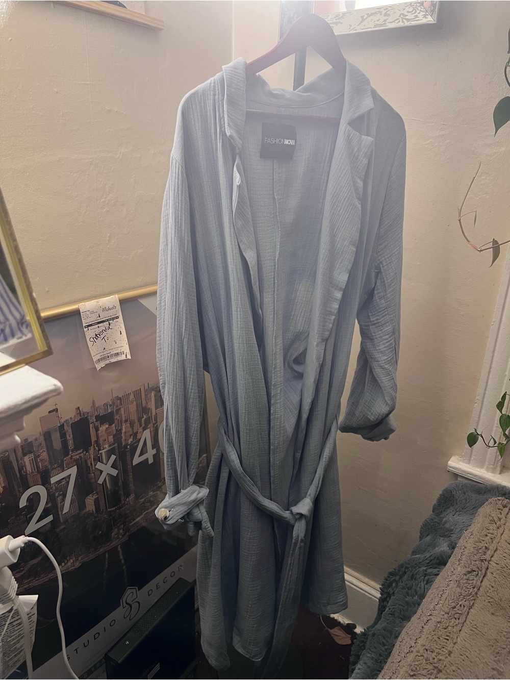 FASHION NOVA Women's Light Blue Robe Coat